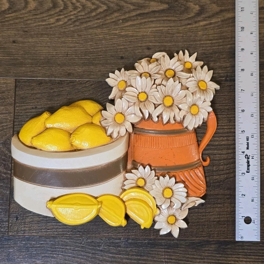 Vintage 1981 Syroco Homco Lemon Wall Plaques 7610 Kitchen Decor Set Yellow Retro - Picture 12 of 12